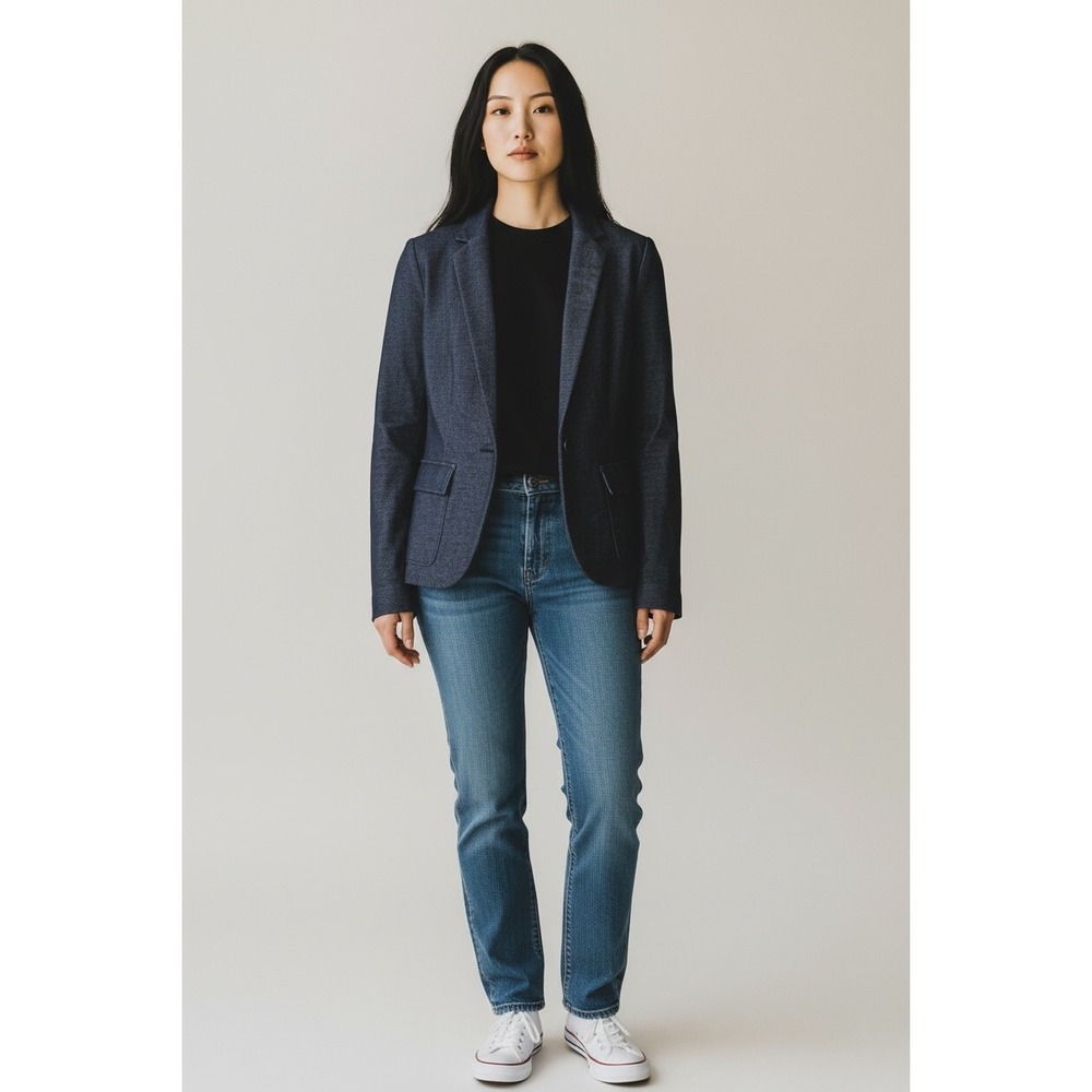 Banana‎ Republic Navy Blue Cotton Blend Knit Blazer Jacket 4P Petite